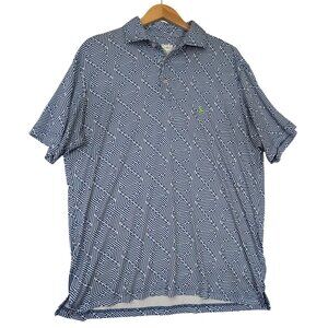 Tailor Byrd Golf Polo Shirt Mens L Blue Linear Geometric‎ Performance Quick Dry